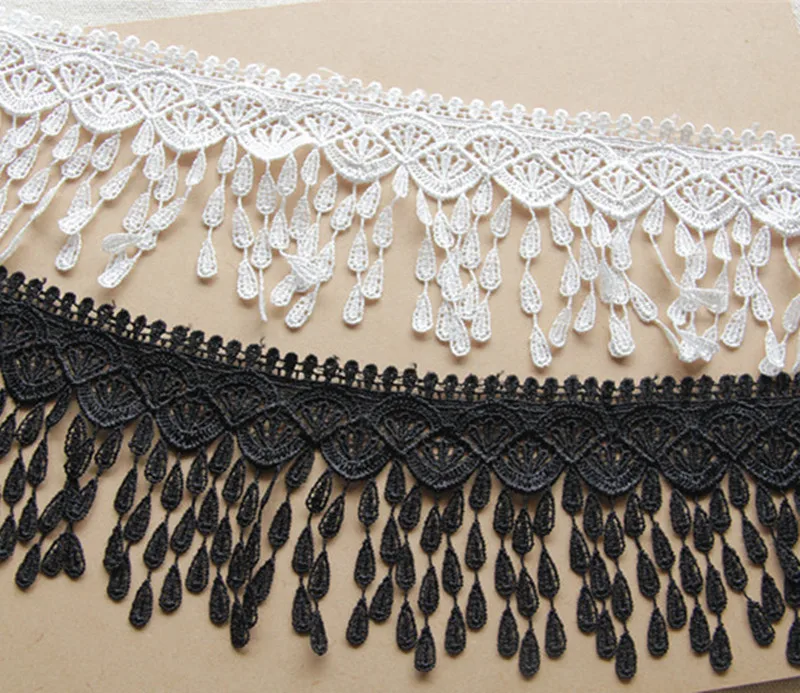 15 Yards White Polyester Flower Lace Tassels Trims Applique Sewing