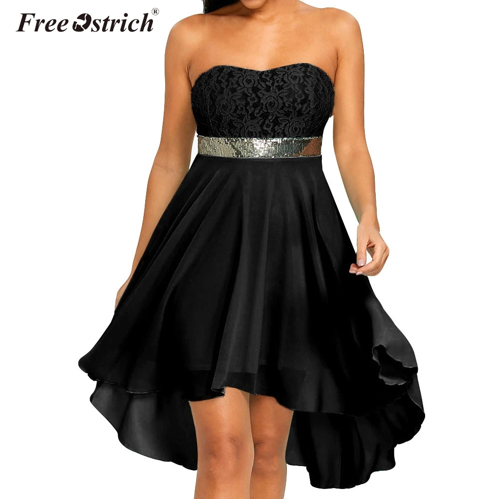 

Free Ostrich summer women lace dress Women Party Dress Off Shoulder Empire Waist Chiffon Bandeau Irregular Dress N30