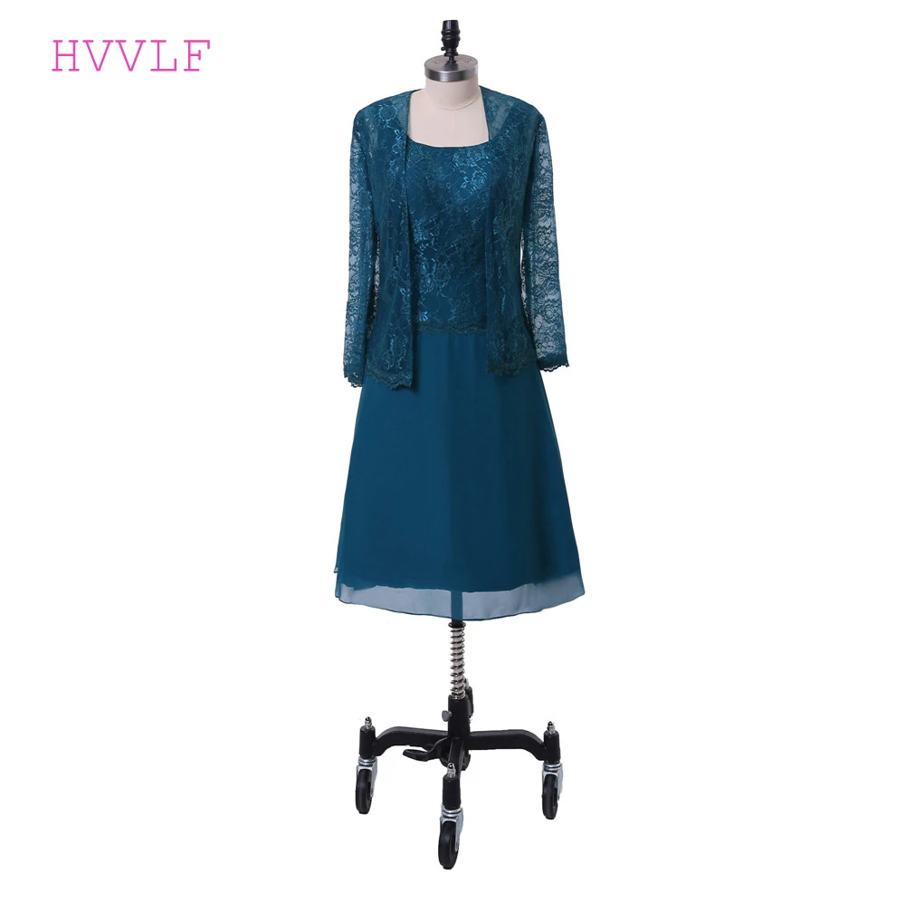 

Dark Blue 2019 Mother Of The Bride Dresses A-line Chiffon Lace With Jacket Short Plus Size Groom Mother Dresses For Wedding