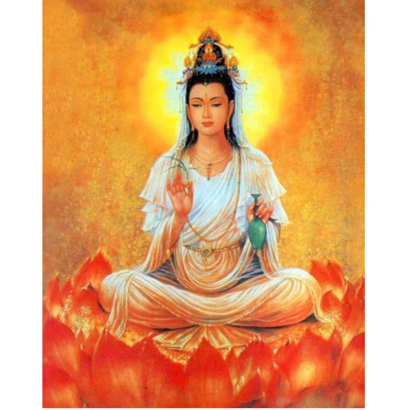 

Guanyin Buddha 5D diy diamond painting cross stitch wall sticker full square drill diamond ribbon embroidery crafts HL020