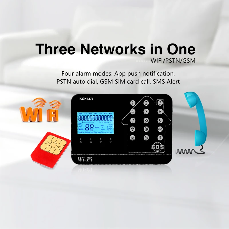 KONLEN WIFI GSM PSTN домашняя сигнализация Беспроводная Проводная для умного дома
