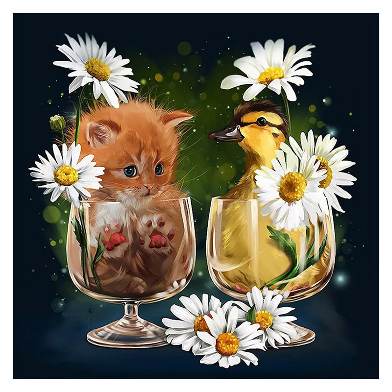 

Full square,Round drill Diamond embroidery Cup cat and duck,Christmas gift 5D DIY diamond Painting Cross Stitch Rhinestone decor
