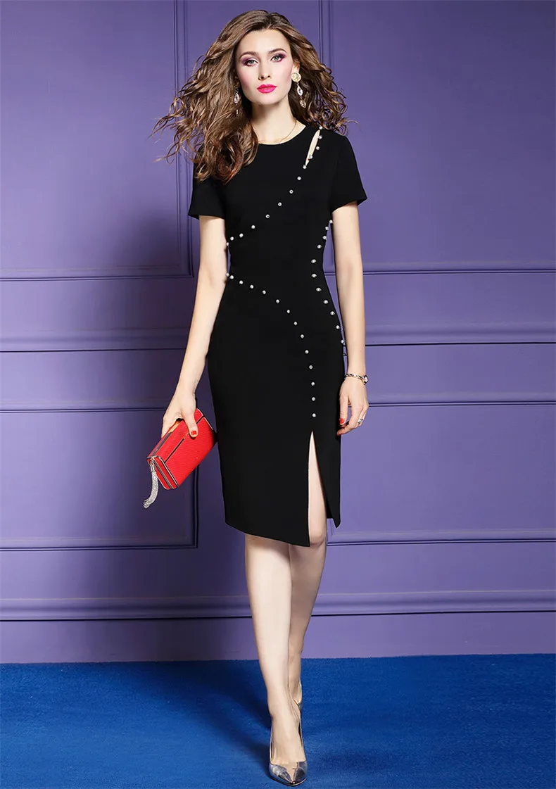TESSCARA женское элегантное жемчужное Бисероплетение женское платье-карандаш Новая модная женская одежда для вечеринки дизайнерские высококачественные офисные женские платья