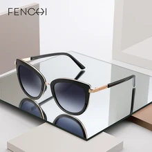 FENCHI-gafas de sol de estilo ojo de gato para mujer, anteojos de sol femeninos en color blanco y negro, de marca de diseñador, Estilo vintage punk