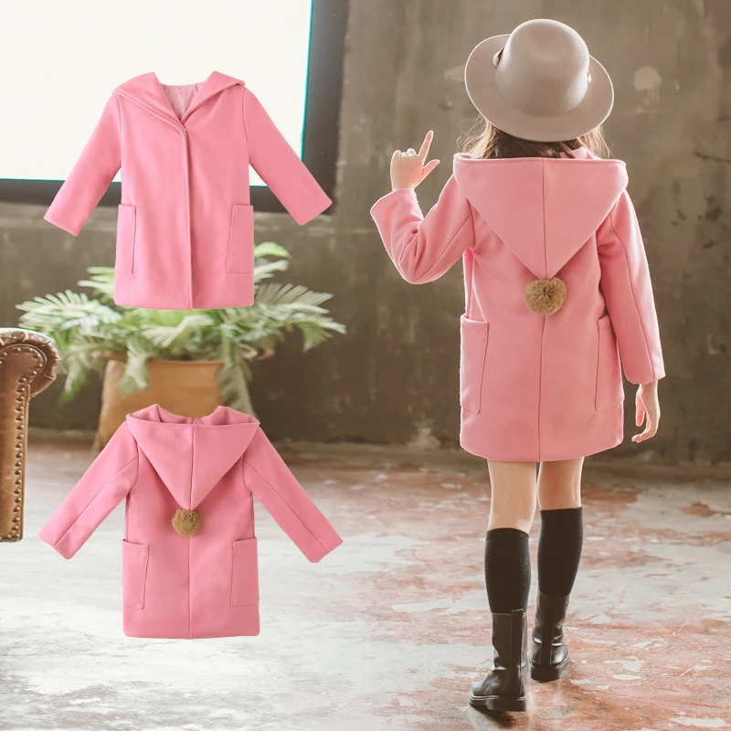 

2019 Kids Girl Overcoat Winter New Fashion Wool Coat for Girls Teens Autumn Jacket Warm Long Outerwear Children Windproof 4