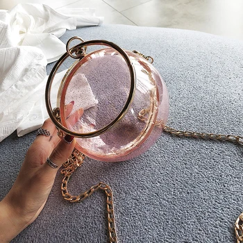 

Transparent Jelly Female bag Women's Designer Handbag 2018 New Metal Ring Tote bag Acrylic Chain Round Shoulder Messenger bag
