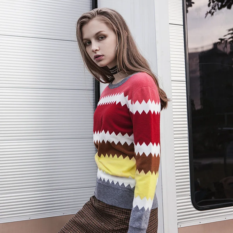 Fan Ye with The Same Color Sweater 2019 Pullovers O-Neck Wool Fashion Women Sweaters Fan Ye with The Same Color Sweater 2019 Pullovers O-Neck Wool Fashion Women Sweaters