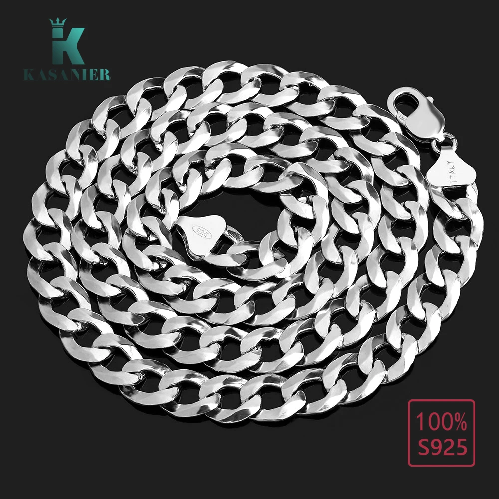 

KASANIER Silver Men Necklace Chains 100% S925 Sterling Silver Necklace Fashion Jewelry Cute 9mm Silver Necklace Chains Men