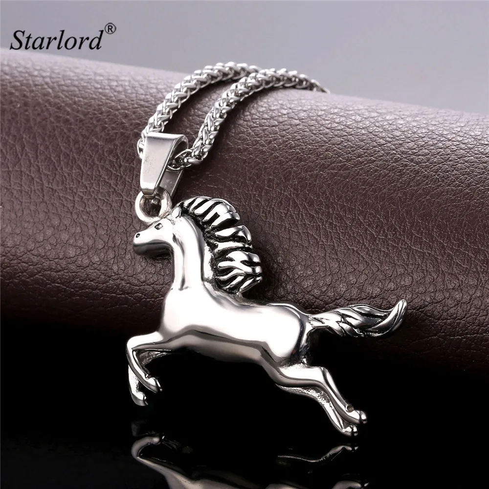 Horse Charms Necklace Hipho Style Stainless Steel/Gold Color Chain Big