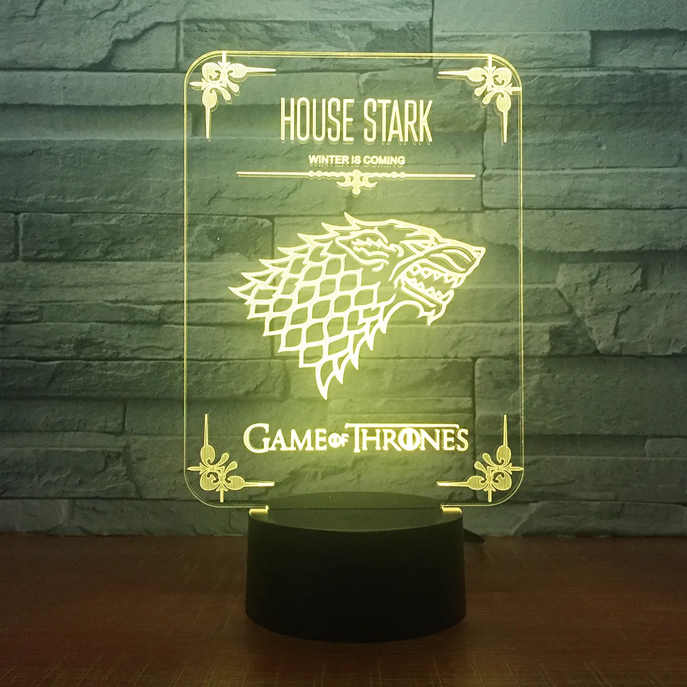 Домашний Старк Игра престолов волк акриловая Иллюзия 3D светодиодный светильник 7 цветов меняющийся USB сенсорный Настольный светильник детский подарок на день рождения Прямая поставка