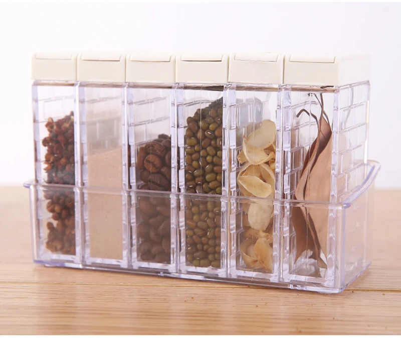 

6Pcs Kitchen Spice Jar Seasoning Box Kitchen Spice Storage Bottle Jars Transparent Salt And Pepper Cumin Powder Spice Tools