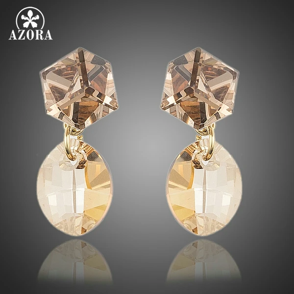 AZORA Gold Color Cube Stellux Austrian Crystal Drop Earrings for Women TE0170
