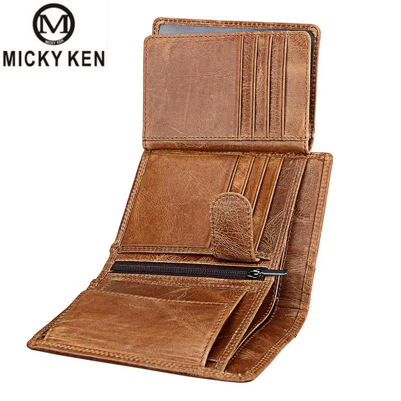 

Hot!! 100% Genuine Leather Men Wallets Credit Business Card Holders Double Zipper Cowhide Leather Wallet Purse Carteira