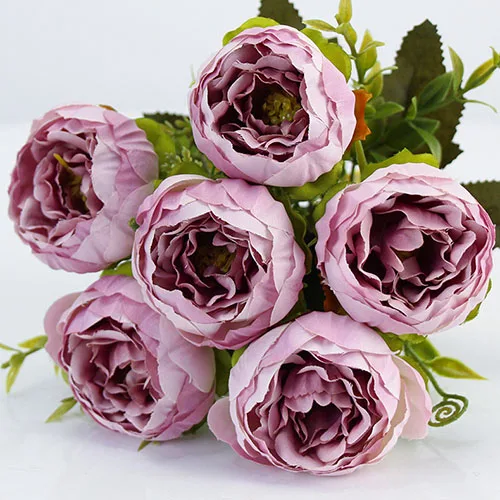 YO CHO Искусственные цветы розы пионы поддельные цветы розовый шелк Белый пион букет Свадебная вечеринка декорации Искусственные цветы - Цвет: Soft-Purple