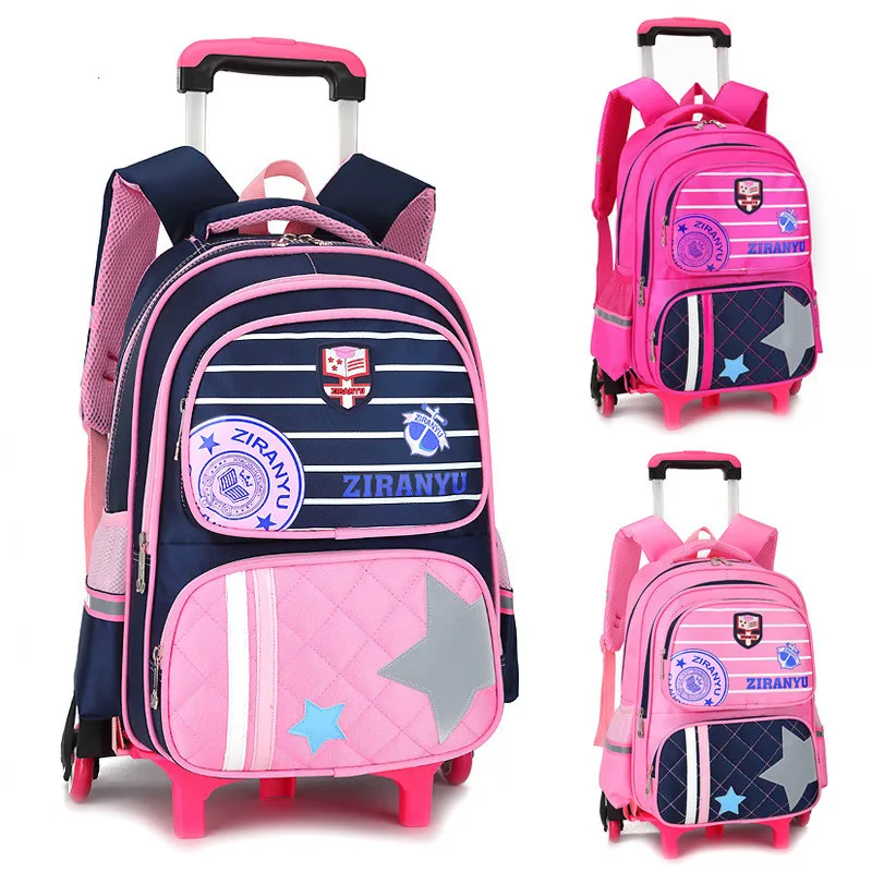 

2018 waterproof Trolley school backpacks Girls Wheels children School Bags Travel bag Luggage backpacks kids Rolling schoolbags