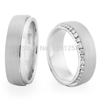 

Free Shipping 7mm Satin18ct 18k White Gold One Pair Solid JH Jewelry 0.25ct Diamond Wedding Band Ring for Couples Lovers