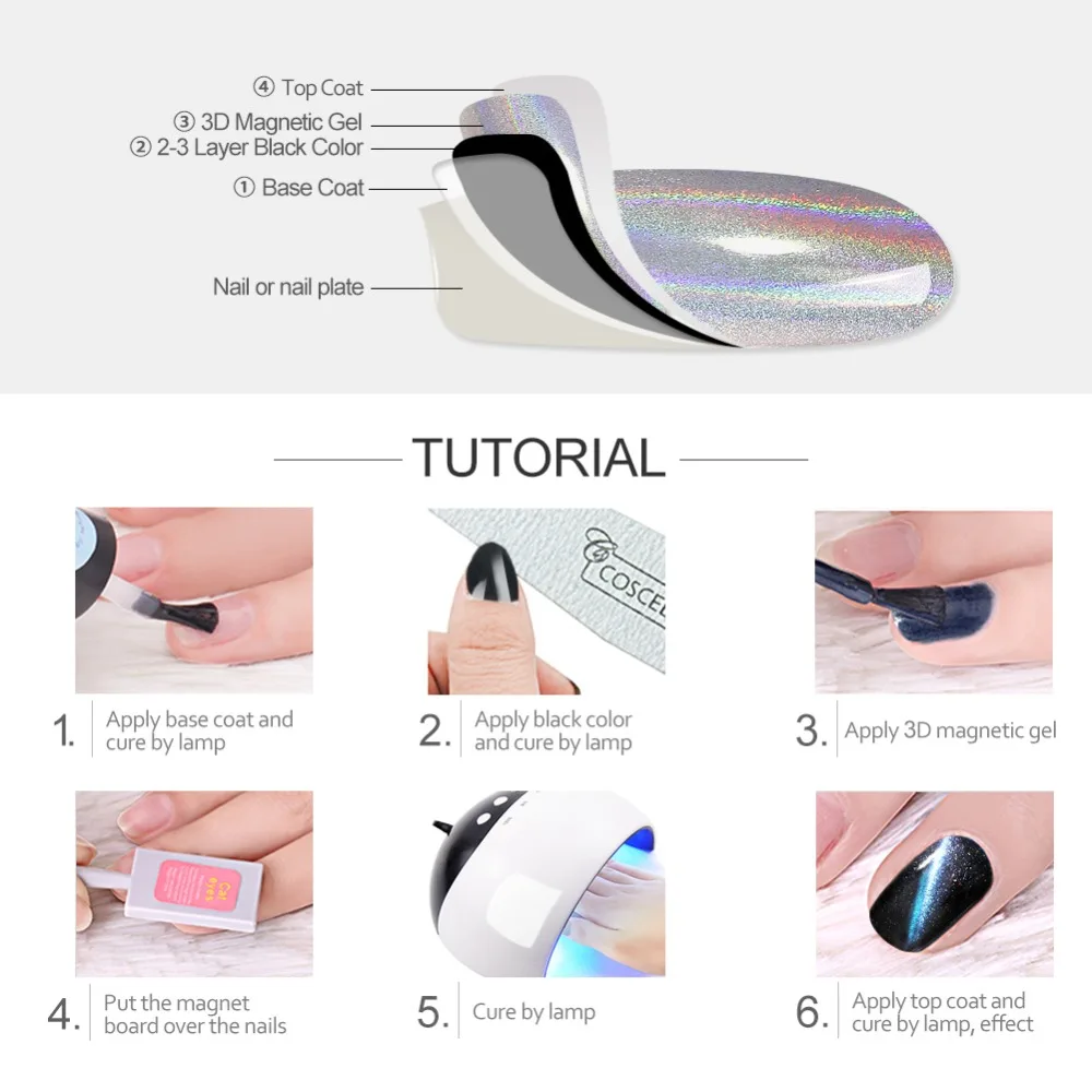 COSCELIA Gel 6 Colors 3D Magnet Magic Cat Eye Gel Nail Polish Varnish Soak Off UV Long-lasting Nails Polishs Gel Lacquer