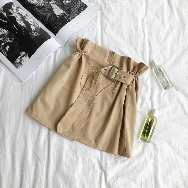 Винтажная Женская юбка с оборками на талии, с поясом, с разрезом по бокам, женские юбки цвета хаки, армейский зеленый цвет, faldas mujer moda, летняя женская юбка