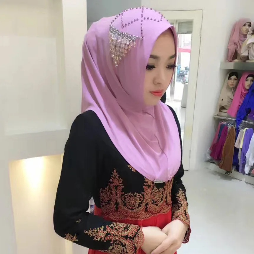 

Turban crystal beaded women Summer fashion instant hijab(include the pins)