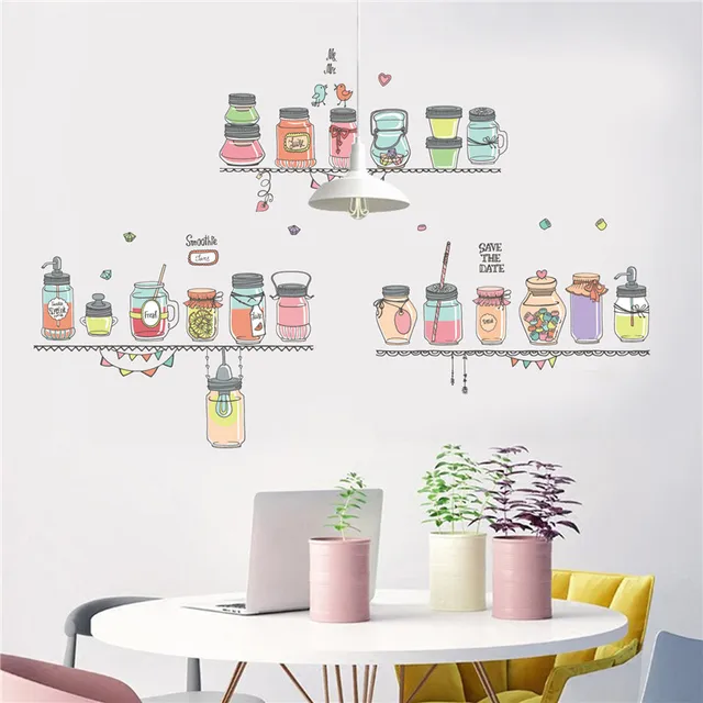 family restaurant wall stickers colorful smoothie fruit juice bottle