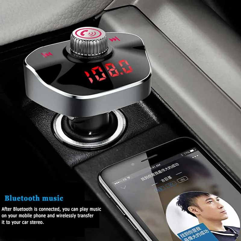 VicTsing Wireless Bluetooth Car FM Transmitter Mp3 Player 5V 3.1A Car Hands-free Dual USB Touch Screen Red Screen Car MP3 Kit    (21)