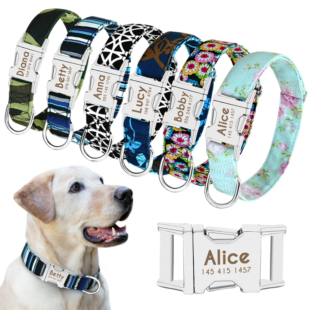 Collar de perro personalizado de nailon mascota perro etiqueta Collar personalizado cachorro gato placa de identificación collares ajustables para perros medianos grandes grabados|Collares| - AliExpress