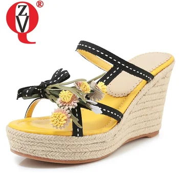

ZVQ woman shoes summer newest fashion sexy flowers woman slippers outside super high wedges platform three colors ladies sandals