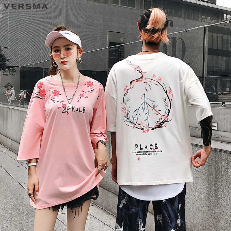 

VERSMA Hip Hop Streetwear Oversized Loose T-shirt Men Summer Korean Harajuku Ulzzang Deer Cherry Printed Tshirt Men Dropshipping