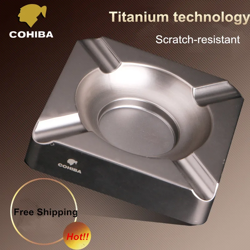 

COHOBA High Quality Scratch-resistant Titanium Square Cigar Ashtray Holder 4 Rest with Gift Box