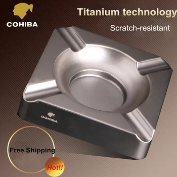 

COHOBA High Quality Scratch-resistant Titanium Square Cigar Ashtray Holder 4 Rest with Gift Box