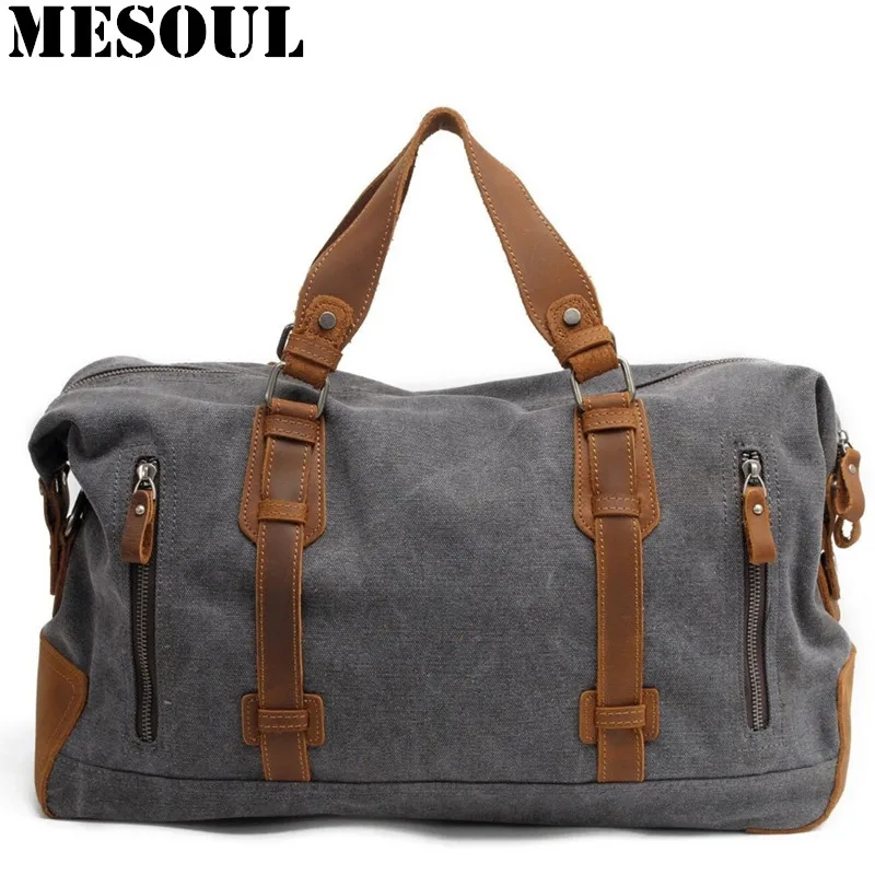 

2016 New Oversized Canvas Leather Trim Travel Tote Duffel Bags shoulder handbag Weekend Bag Vintage Military Army Green Men Bags