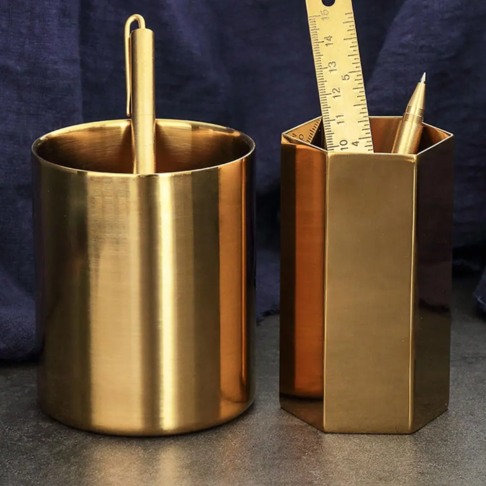 Vintage Brass Pen Holder Stationery Container Creative Office