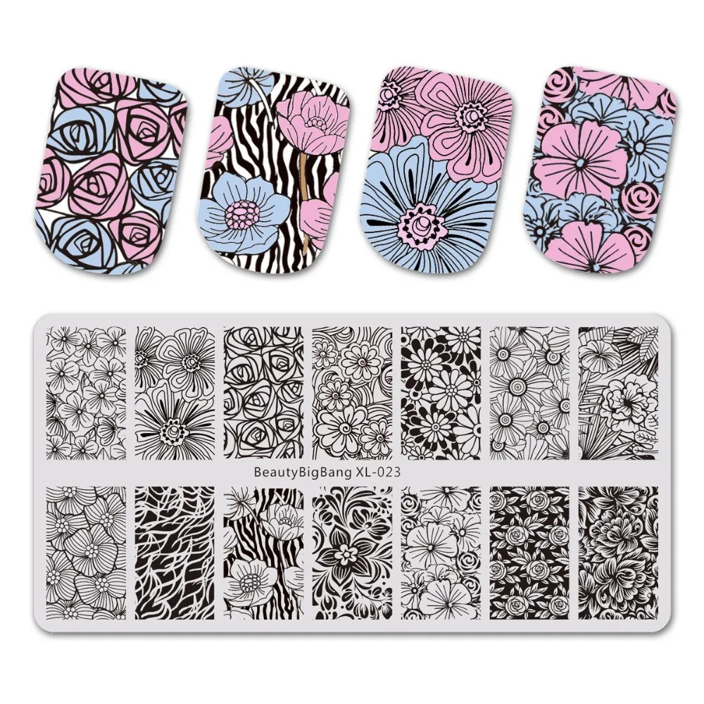 

BeautyBigBang Nail Stamping Plates 6*12cm Peony Peach Blossom Flower Printing Image Stamping Plate for Nail Art Template XL-023