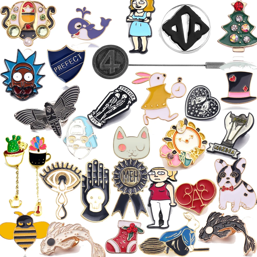 

Cartoon Icons Character Cat Bunny Hat Bee Dolphin Puppy Cute Brooch Enamel Pins Clothes Acrylic Badges for women girls gift