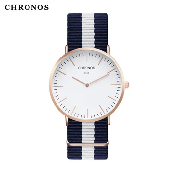 2017 Men Women Watches Top Brand Luxury CHRONOS Quartz Watch Nylon Rose Gold Silver Clock Relojes Mujer Montre Femme Horloge