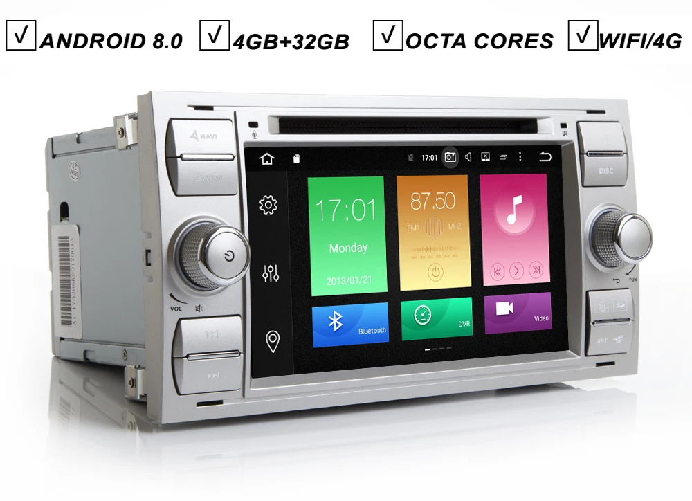  Sliver Android 9.0 Car DVD GPS Player For Ford Fiesta Focus C-max Galaxy Transit Fusion Auto Vehicl