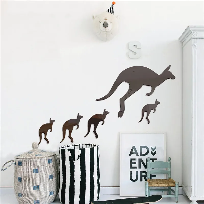 5 قطعة/المجموعة الكنغر جدار يقتبس الاكريليك مرآة ملصقات الحائط للأطفال غرف نوم الشقي ملصقا الجدار الديكور