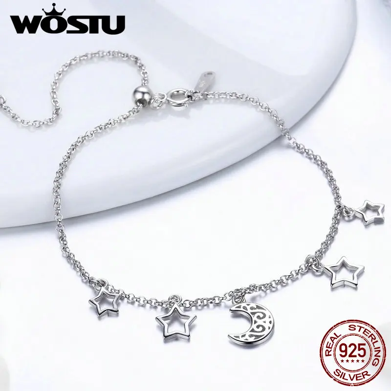 Goede WOSTU Hot Koop Real 925 Sterling Silver Stars Moon Chain Verstelbare Armband Voor Vrouwen Meisje S925 Zilveren Sieraden Gift CQB107