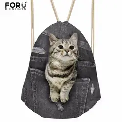 FORUDESIGNS 2018 Малый Для женщин Drawstring сумка милые 3D ковбой животное кошка собака Брендовая Дизайнерская обувь Детская школьная рюкзак Для