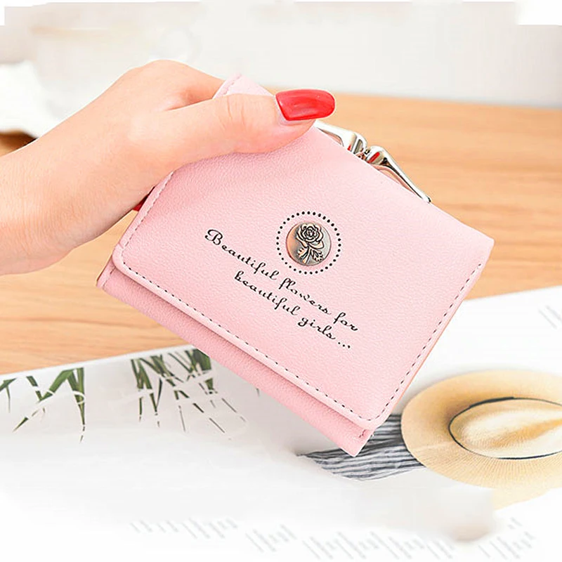 

Ms. mini wallet retro style rose flower short paragraph purse female student three folding wallet simple