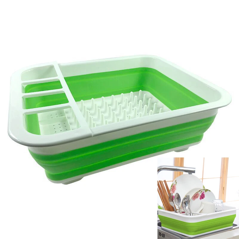 

With Tray Steel Drain Bowl Rack Kitchen Shelf Folding Dish Rack Drainer Dish Rack Set Dish Cutlery Cup Rack Kitchen Accessories