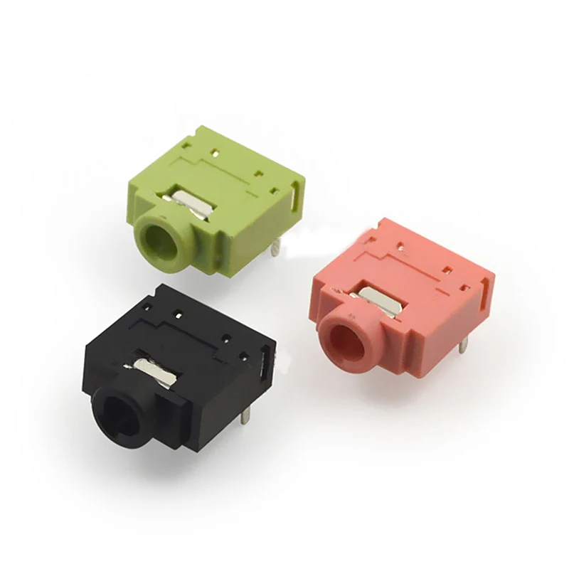 30pcs Jack 3 5mm Headphone Connector Audio Socket Interface Two channel Five Pins Female PJ 307 Plastic Head Black Pink Green