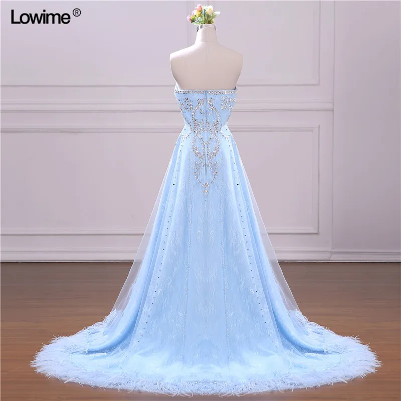 Real Photo A-line Sweetheart Evening Dresses 2018 With Beading Crystal Feather Prom Gowns Custom Made vestido de festa (2)