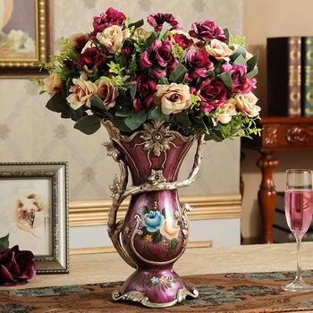 

Luxury European Retro Resin Vase Creative Livingroom Home Furnishing Crafts Decoration Table Flower Arrangement Figurine Decor