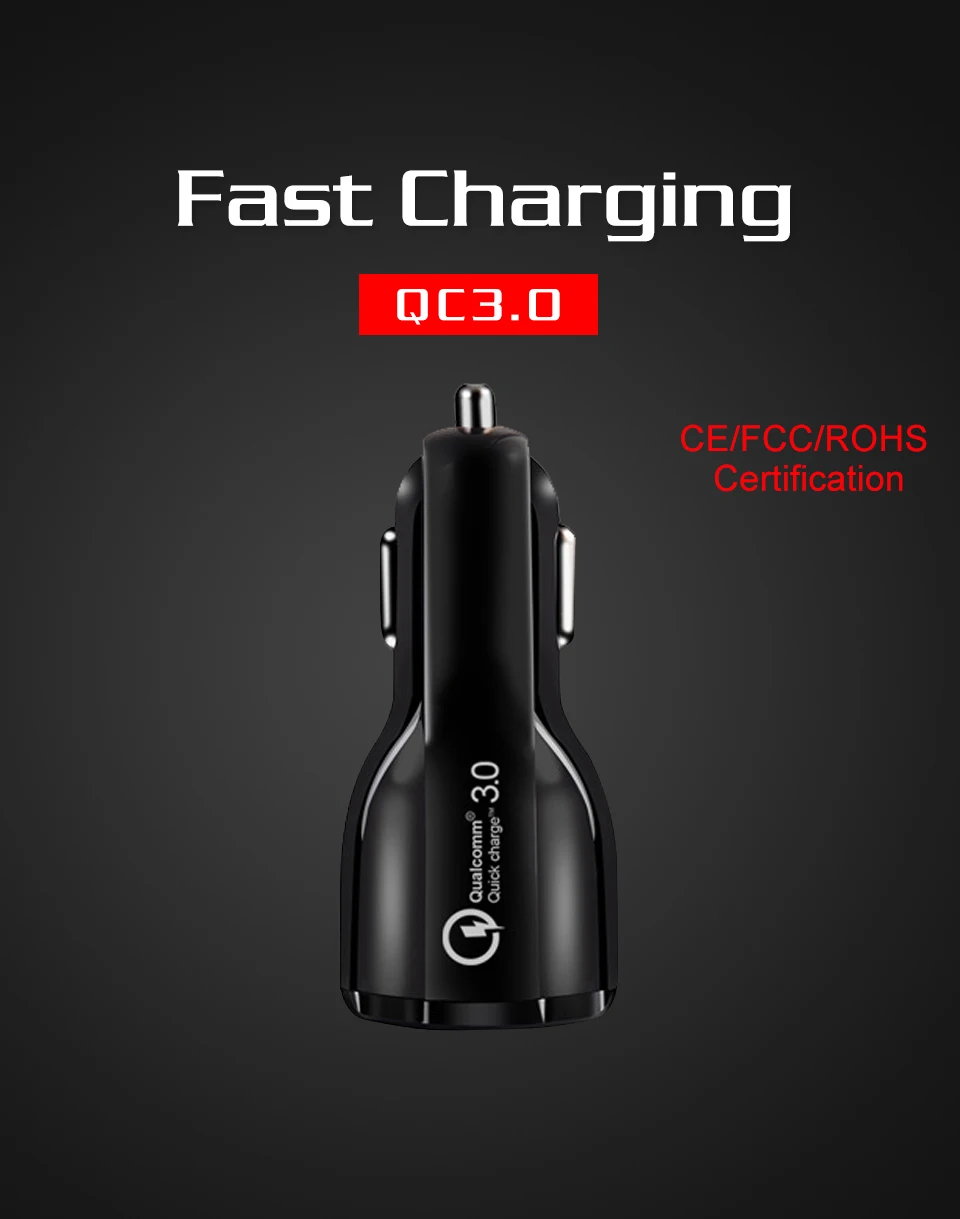 Quick QC3.0 Car Charger Quick Charge Dual USB Fast Charging Cable For Mobile Phone Fast Charging Car-charger Charge Adapter (2)