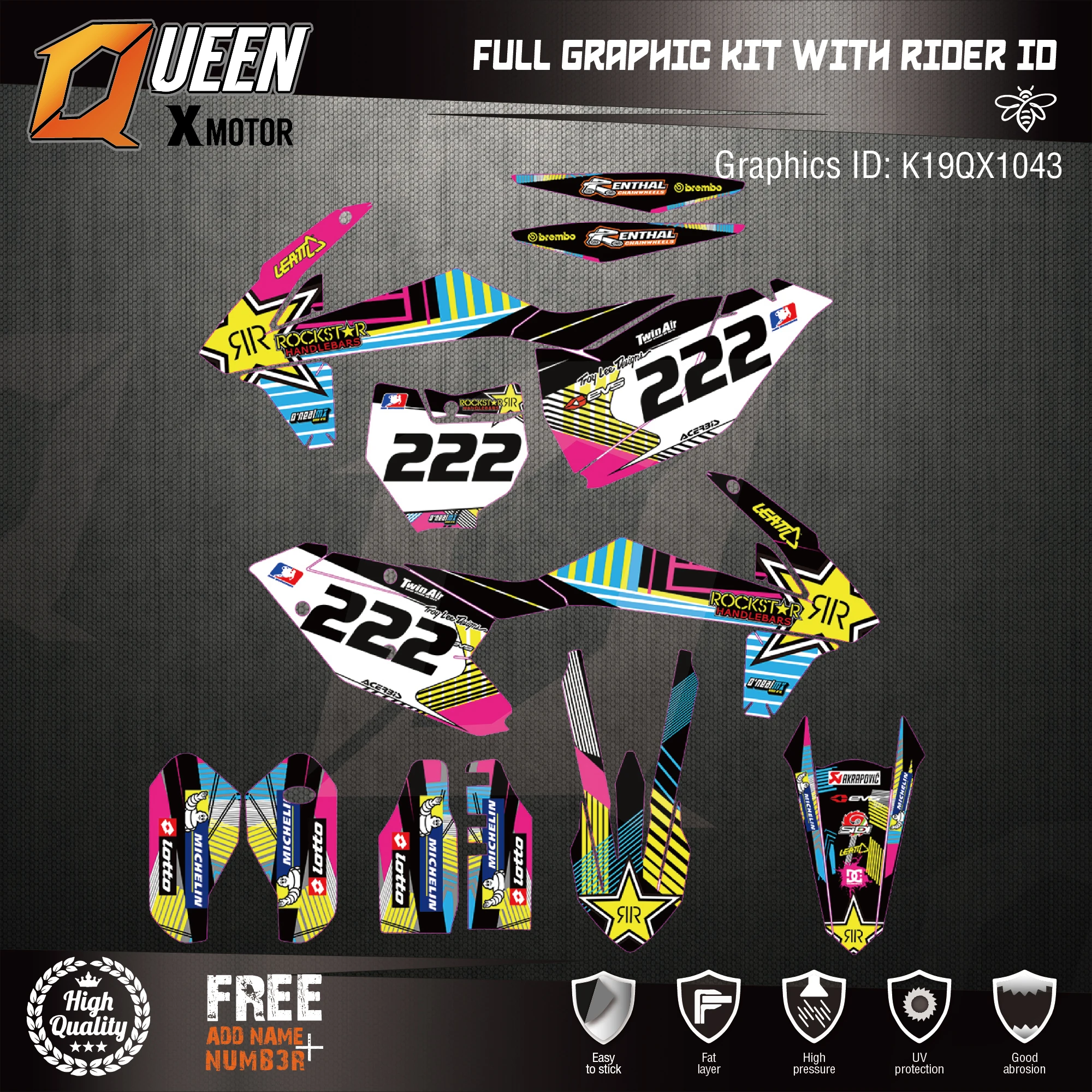 

Queen-X Custom Team Graphics Backgrounds Decals 3M Stickers Kit For KTM EXC 2017-2019 SX-F 2016-2018 043