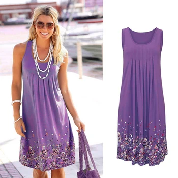 

Sleeveless Floral Print Loose Dress Fashion Six Colors Casual Women Dress Robe Femme 2018 Sexy Dress Plus Size S-5XL