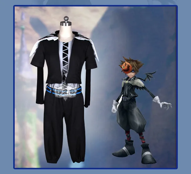 Аниме! Kingdom Hearts Сора Хэллоуин Город Черный равномерное наряд Косплэй костюм унисекс для Бесплатная доставка