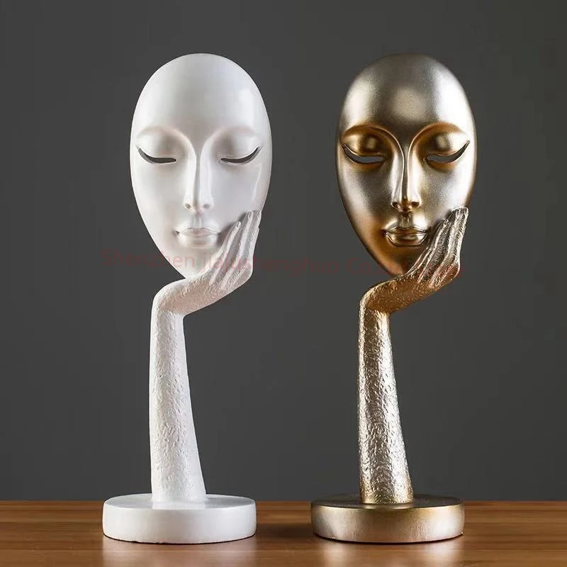 

Nordic Black White Face Figurines Resin Masks Ornaments Handmade Creative Home Decoration Portrait Mask Crafts Thinker Statues