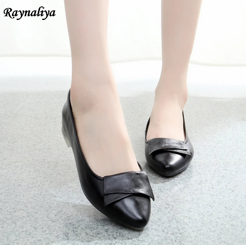 

Genuine Leather Women Pumps Fashion High Heels Pointed Toe Shoes Woman Dress Party Office Ladies Shoes Pumps Big Size HN-B0001